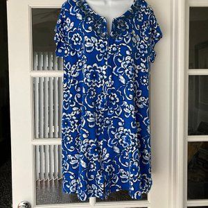 Kate Landry Casuals Sequin Floral Zip Front Patio Shift House Dress  X Large